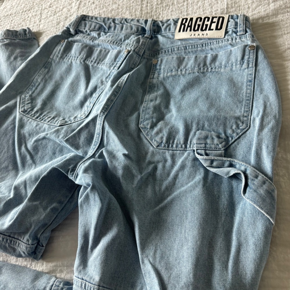 The Ragged Priest Light Wash Denim Cargo Pants Wide Leg Utility Jeans 30 Y2K - Picture 7 of 15